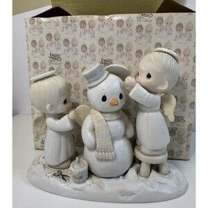 Precious Moments 1985 “Halo, And Merry Christmas” #12351 Angels Making a Snowman